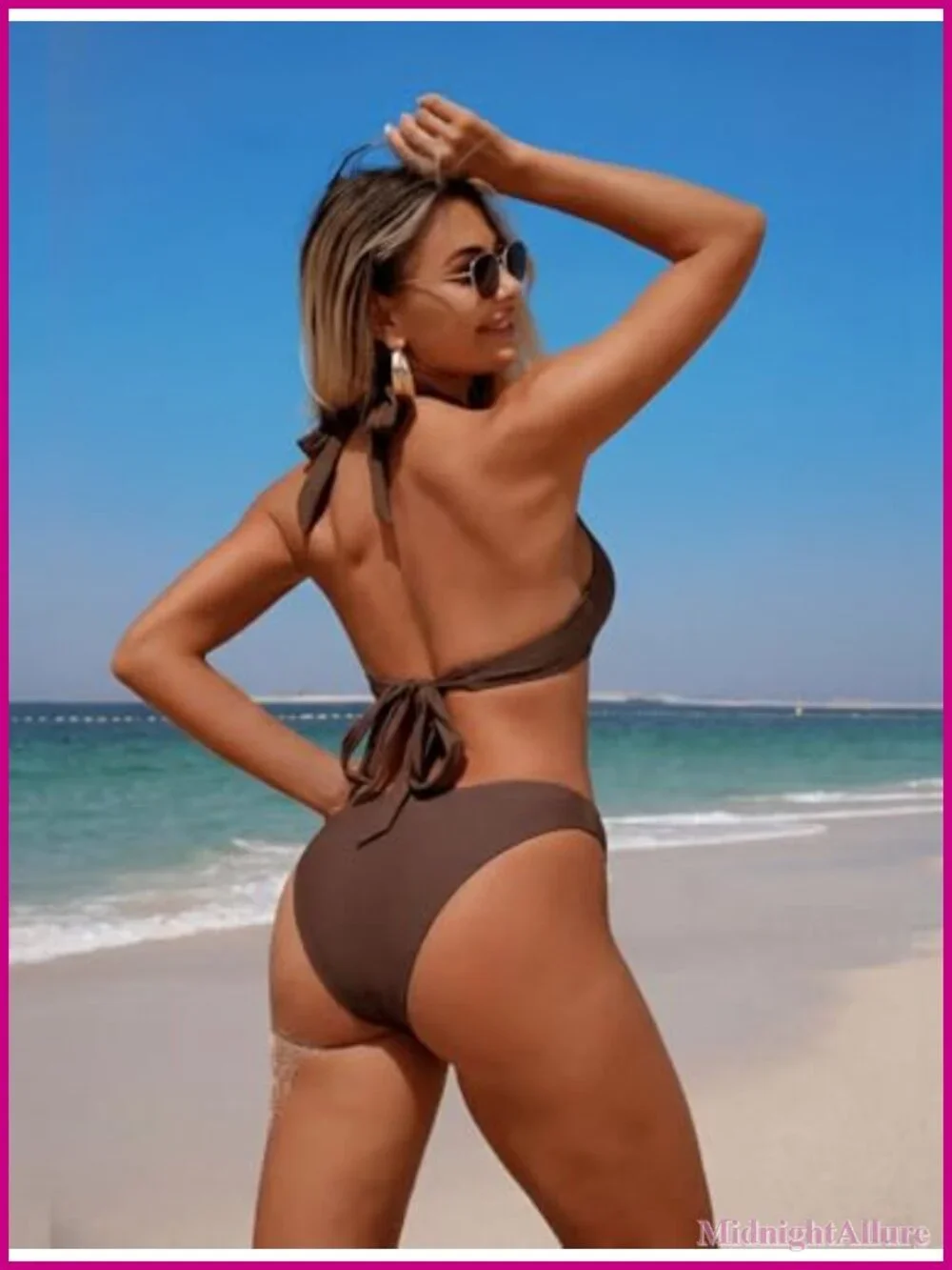 3 Piece Bikini Set with Coverup Skirt Halter Triangle Top Cheeky Brazilian